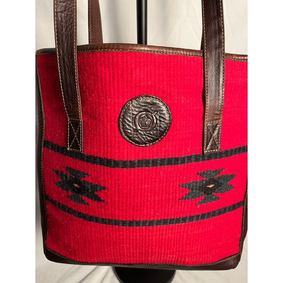 Børn Wool & Leather Southwestern Tote Bag – Red Woven Shoulder Bag - Picture 1 of 7